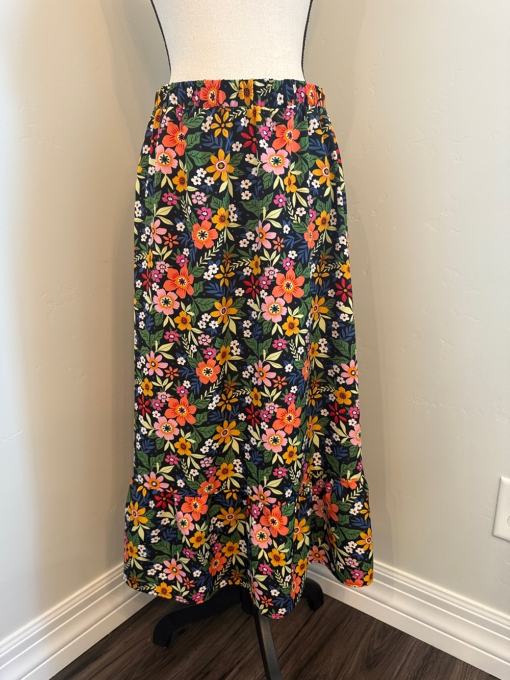 Floral Midi Skirt Ladies Large Boho Cottagecore Elastic Waist Colorful Floral - Picture 6 of 9